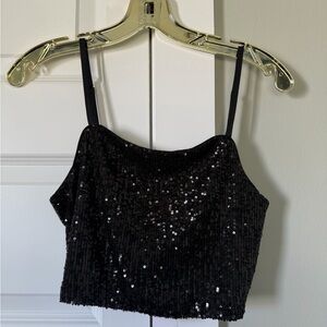 The Drop Sequin Black Crop Top